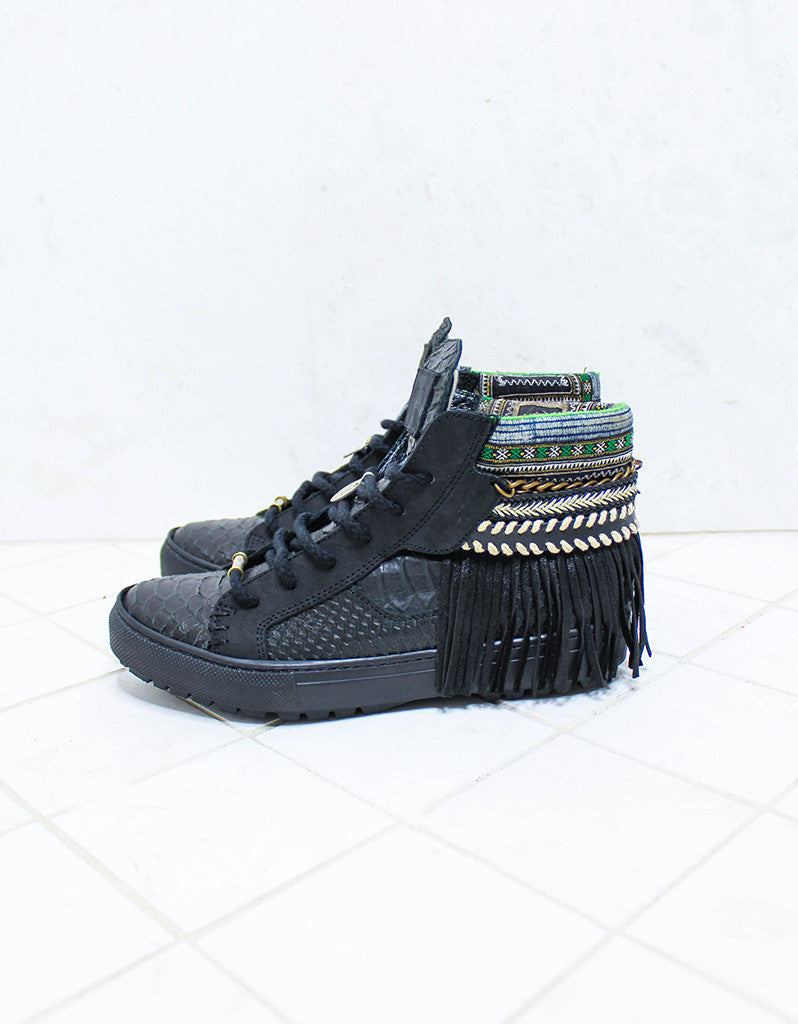 Custom Made Boho Sneakers in Black Snake | SIZE 38 - SWANK - - 4